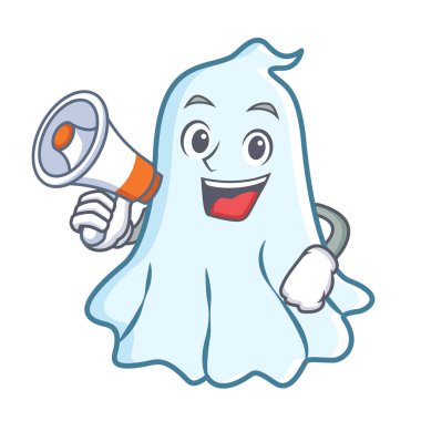 Megafon sevimli hayalet karakter karikatür ile