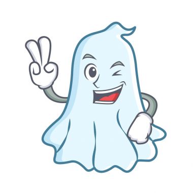 İki parmak sevimli hayalet karakter karikatür