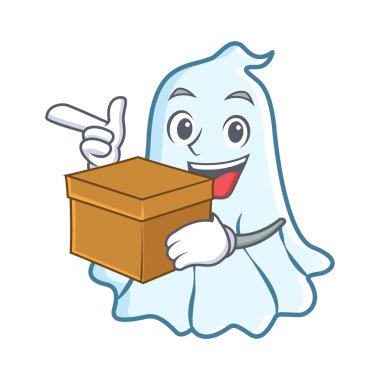 Kutusu sevimli hayalet karakter karikatür ile