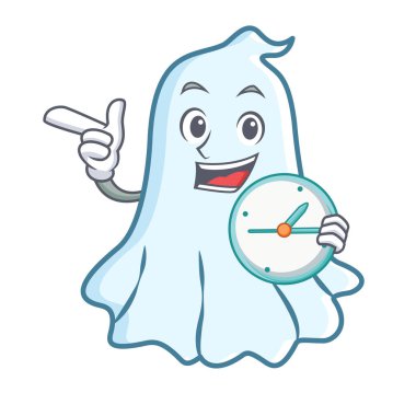 Saat sevimli hayalet karakter karikatür ile