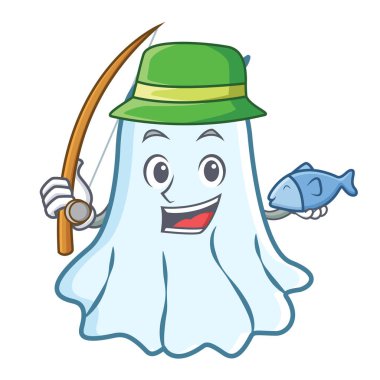 Sevimli hayalet karakter karikatür Balık tutma