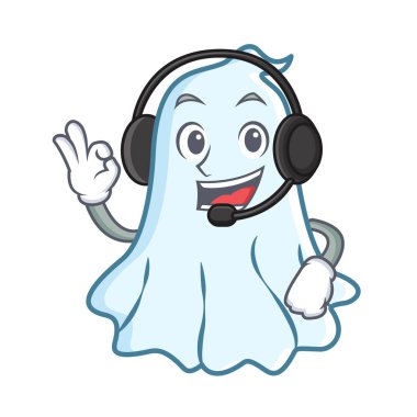 Kulaklık sevimli hayalet karakter karikatür ile