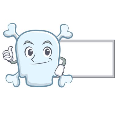 Başparmak yukarıya kurulu kafatası karakter karikatür tarzı ile