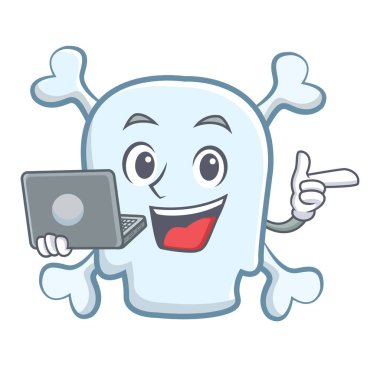 Dizüstü kafatası karakter karikatür tarzı ile