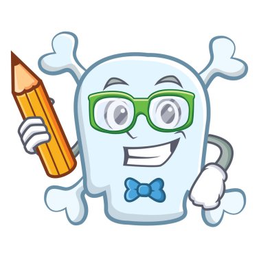 Kalem kafatası karakter karikatür tarzı ile öğrenci
