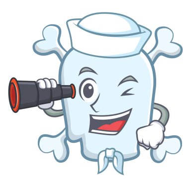 Denizci dürbün kafatası karakter karikatür tarzı ile