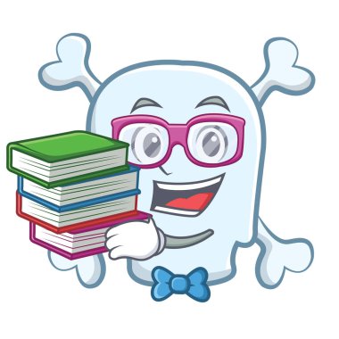 Öğrenci kitap kafatası karakter karikatür tarzı ile