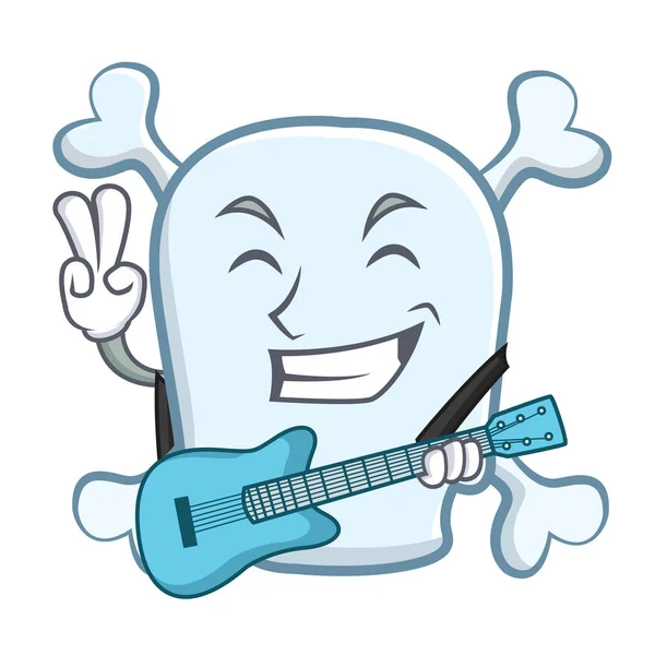 Con chitarra teschio personaggio stile cartone animato — Vettoriale Stock
