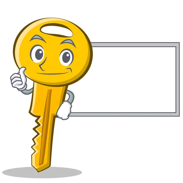 Thumbs up with board key character cartoon style — Stock Vector
