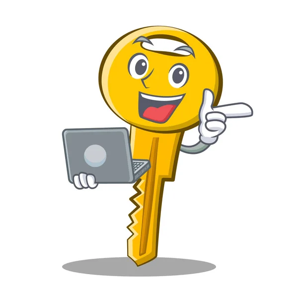 Dizüstü bilgisayar anahtar karakter karikatür tarzı ile — Stok Vektör
