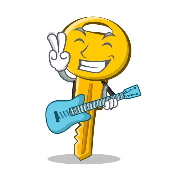 Con chitarra personaggio chiave stile cartone animato — Vettoriale Stock