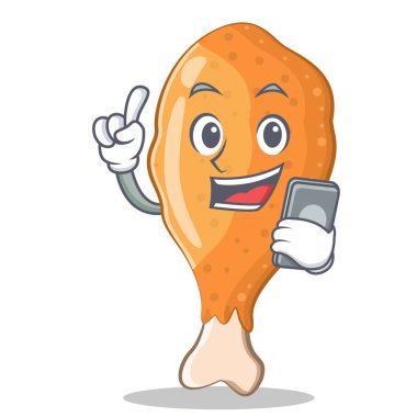Telefon ile kızartılmış tavuk karakter karikatür