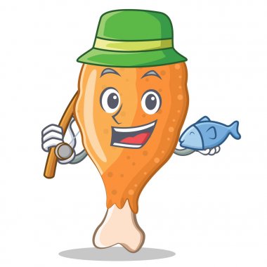 Balık tutma kızarmış tavuk karakter karikatür