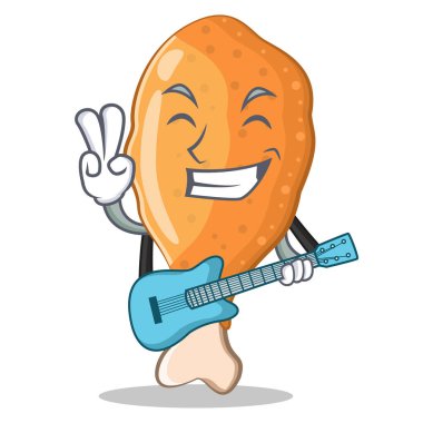 Gitar ile kızartılmış tavuk karakter karikatür