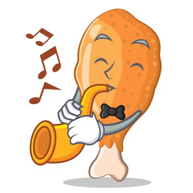 Kızarmış tavuk karakter karikatür ile trompet