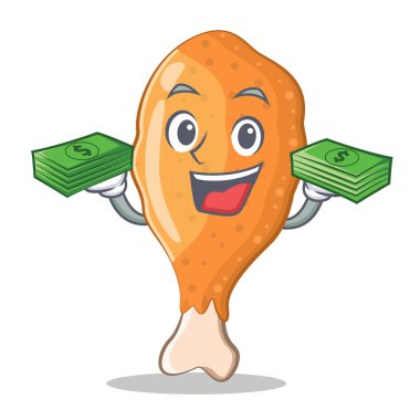 Para ile kızartılmış tavuk karakter karikatür