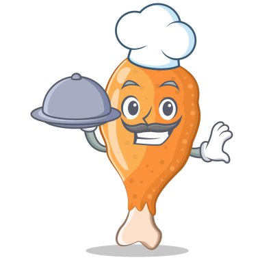 Şef yiyecek kızarmış tavuk karakter karikatür ile