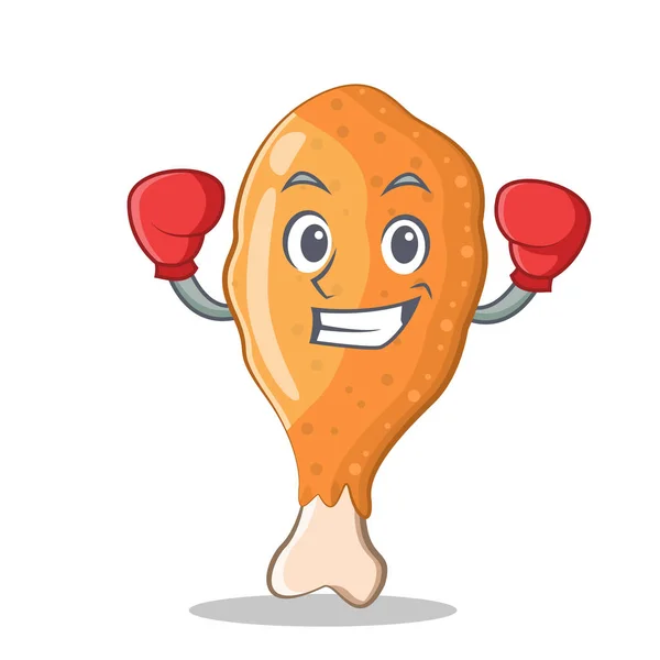Boxe personaggio pollo fritto cartone animato — Vettoriale Stock