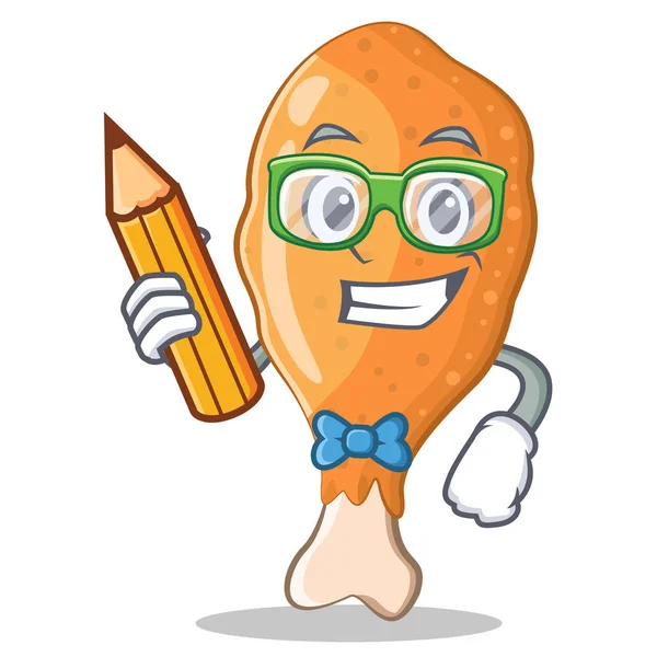 Student mit Bleistift frittierte Hühnerfigur Cartoon — Stockvektor