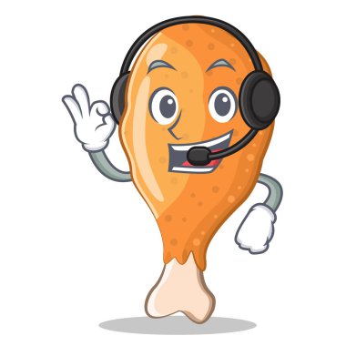 Kulaklık ile kızartılmış tavuk karakter karikatür