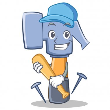 Beyzbol çekiç karakter karikatür ifade iskambil