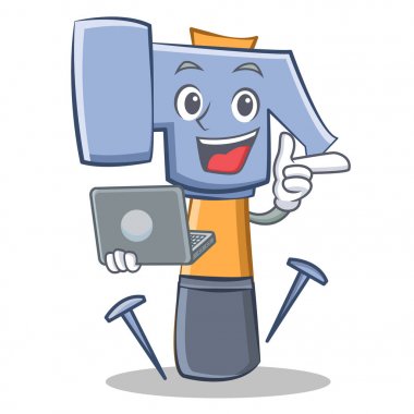 Dizüstü çekiç karakter karikatür ifade ile