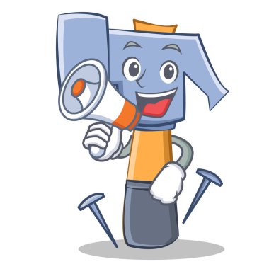 Megafon çekiç karakter karikatür ifade ile