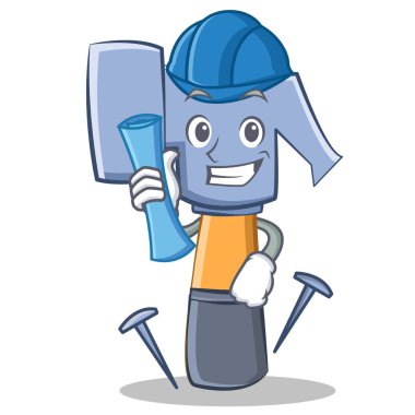 Mimar çekiç karakter karikatür ifade