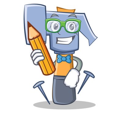 Kalem çekiç karakter karikatür ifade ile öğrenci