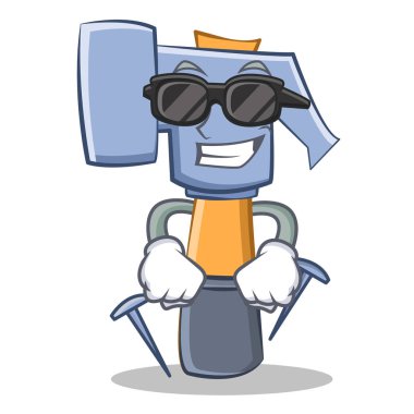 Süper cool çekiç karakter karikatür ifade