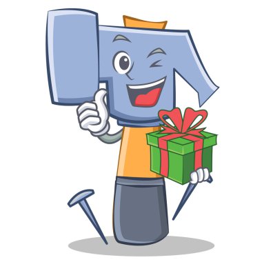 Hediye çekiç karakter karikatür ifade ile