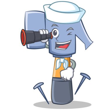 Denizci ile dürbün çekiç karakter karikatür ifade