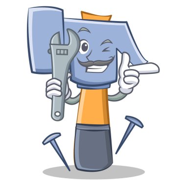 Mekanik çekiç karakter karikatür ifade