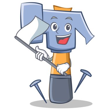 Bayrak çekiç karakter karikatür ifade ile