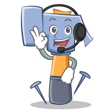 Kulaklık çekiç karakter karikatür ifade ile