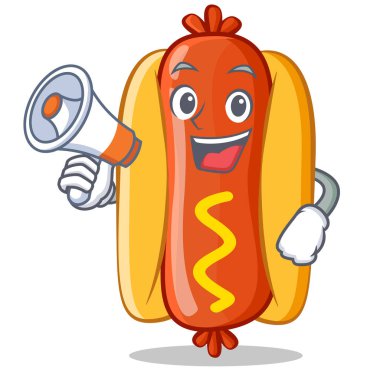 Megafon sosisli sandviç çizgi film karakteri ile