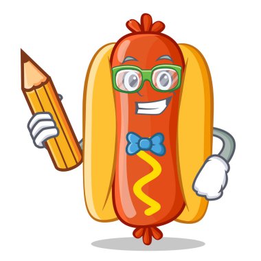 Kalem sosisli sandviç çizgi film karakteri ile öğrenci