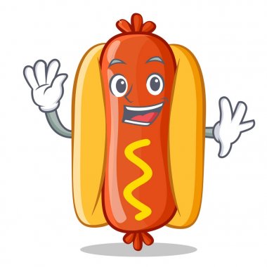 Waving Hot Dog Cartoon Character clipart