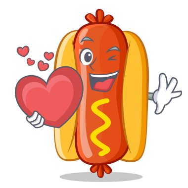 With Heart Hot Dog Cartoon Character clipart