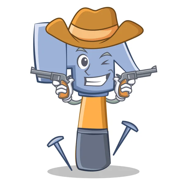 Cowboy martello personaggio cartone animato emoticon — Vettoriale Stock