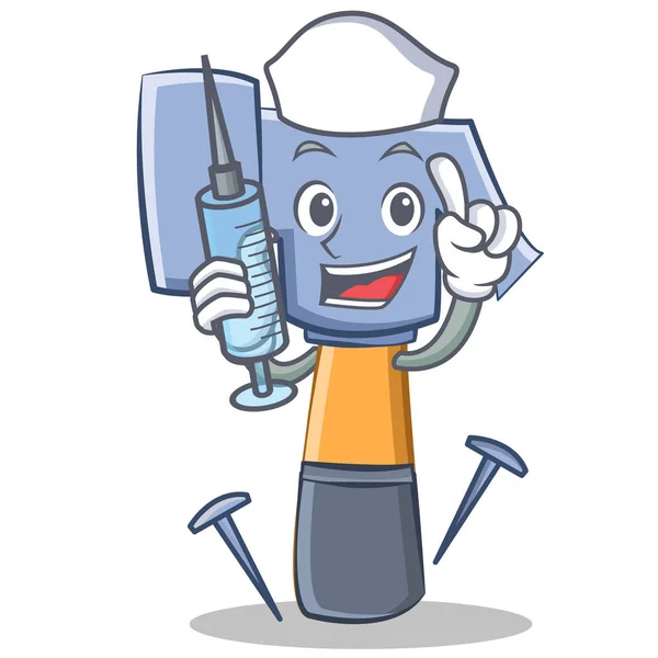 Enfermera martillo personaje de dibujos animados emoticono — Vector de stock