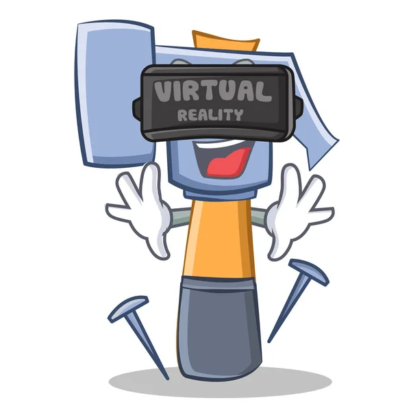 Con la realidad virtual martillo personaje de dibujos animados emoticono — Vector de stock