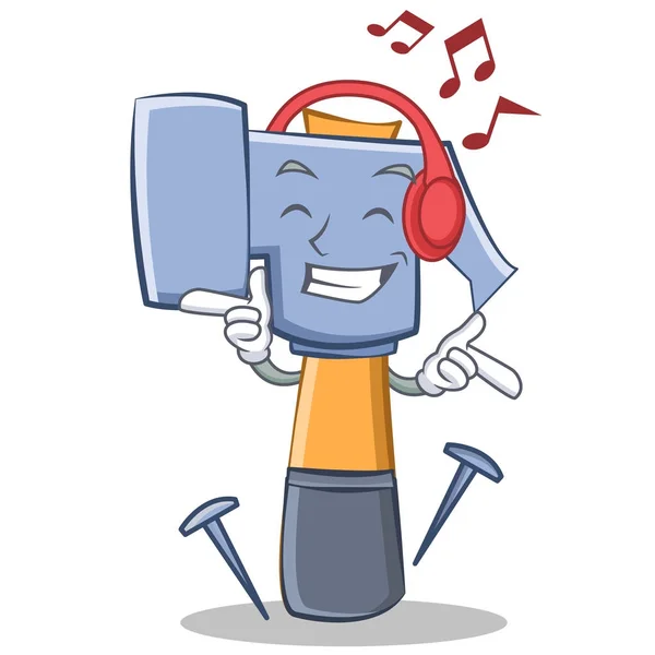 Écouter de la musique marteau personnage dessin animé emoticon — Image vectorielle