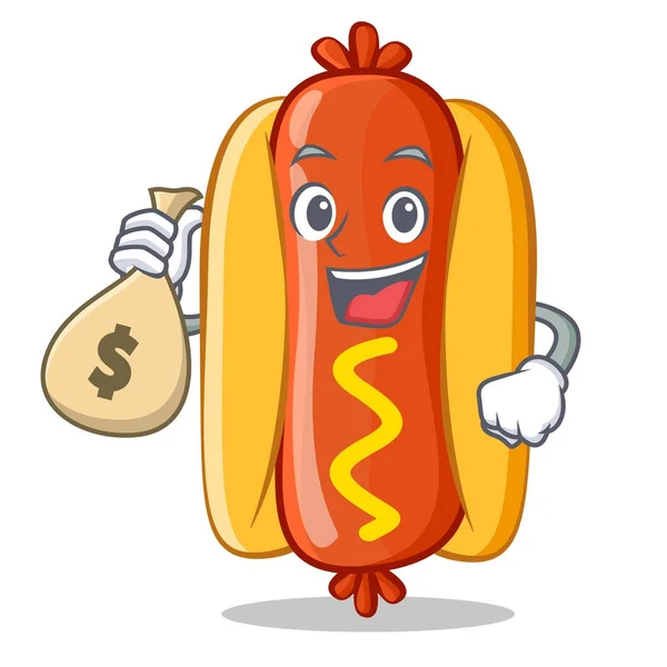 З грошовою сумкою Гаряча собака мультфільм символ — стоковий вектор