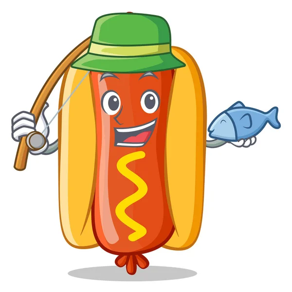 Pesca Hot Dog personaje de dibujos animados — Vector de stock