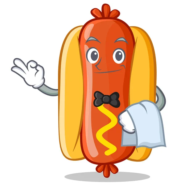 Cameriere Hot Dog personaggio cartone animato — Vettoriale Stock