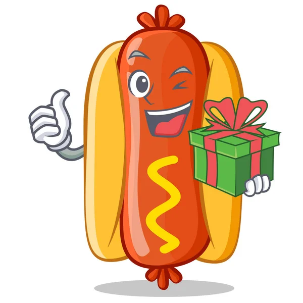 Με δώρο Hot Dog χαρακτήρα κινουμένων σχεδίων — Διανυσματικό Αρχείο