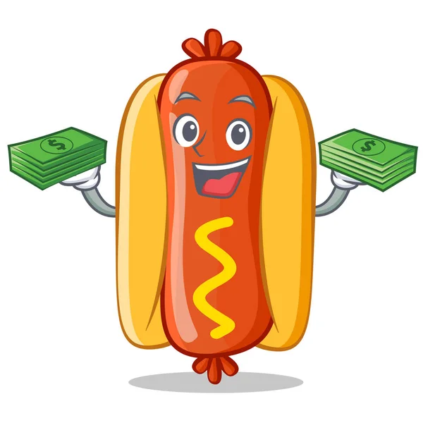 З грошима Hot Dog мультфільм персонаж — стоковий вектор