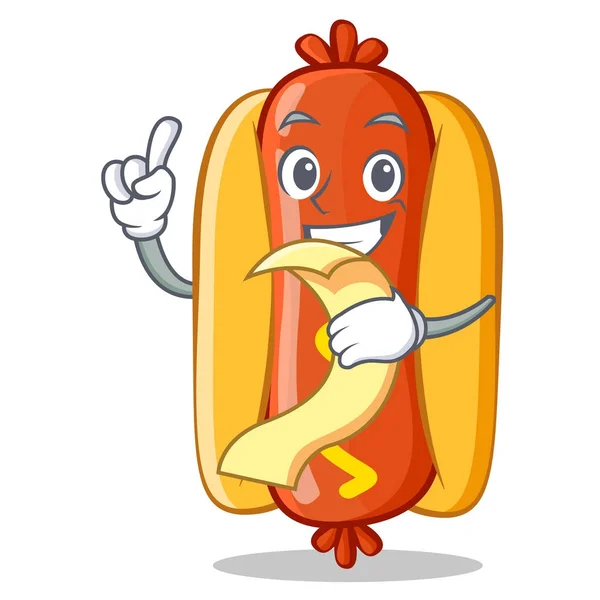 With Menu Hot Dog Cartoon Character — Stock Vector