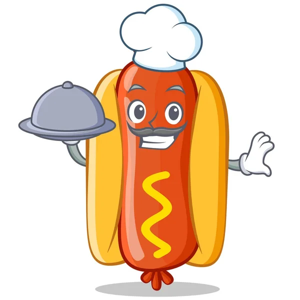 Chef con comida Hot Dog personaje de dibujos animados — Vector de stock